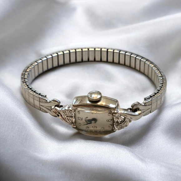 Hamilton Vtg Art Deco 14K White Gold And Diamond Accent Cocktail Watch - Picture 2 of 11